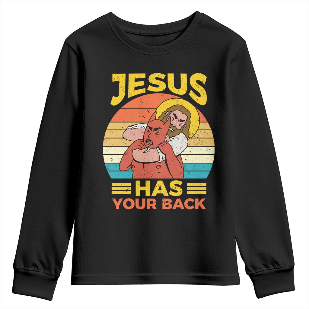 Funny Jesus Has Your Back Youth Sweatshirt Jiu Jitsu Retro Christian - Wonder Print Shop