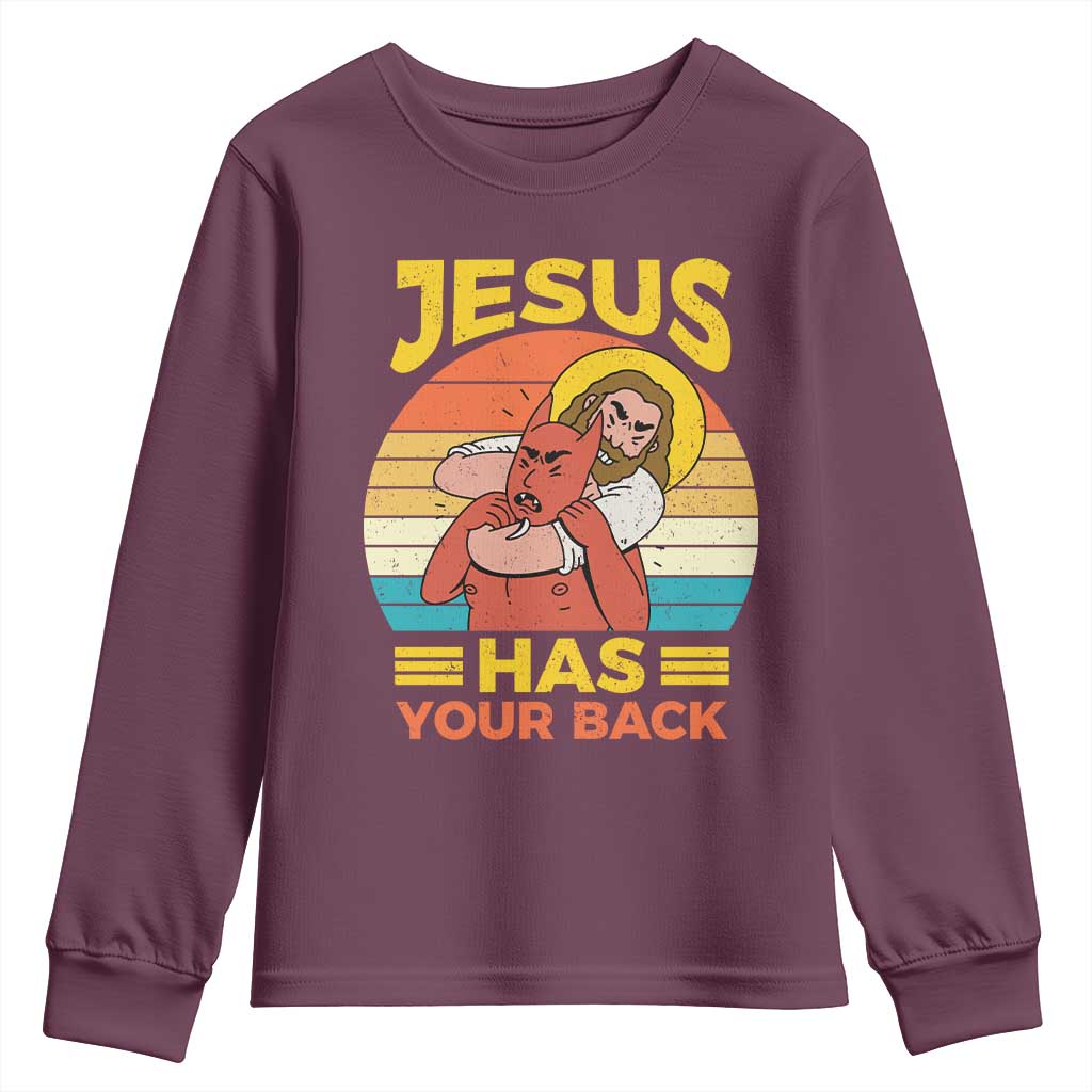 Funny Jesus Has Your Back Youth Sweatshirt Jiu Jitsu Retro Christian - Wonder Print Shop