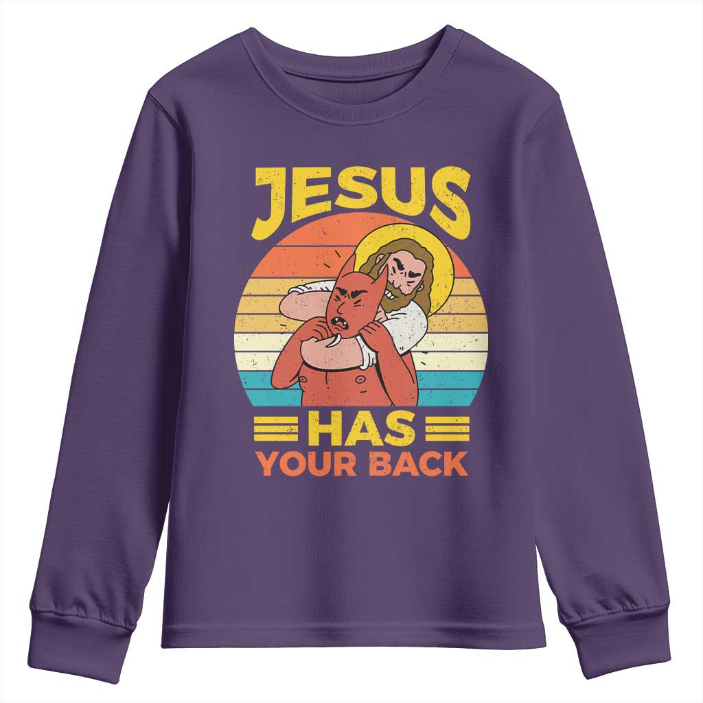 Funny Jesus Has Your Back Youth Sweatshirt Jiu Jitsu Retro Christian - Wonder Print Shop