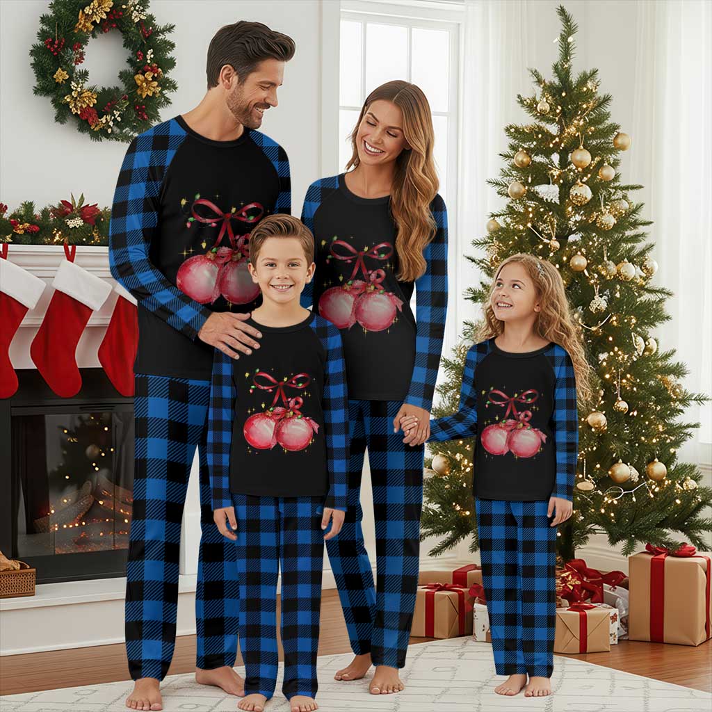Xmas Coquette Pink Baubles Bow Plaid Pajama Set - Wonder Print Shop