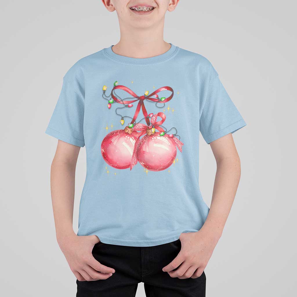 Christmas Coquette Pink Baubles Bow T Shirt For Kid - Wonder Print Shop