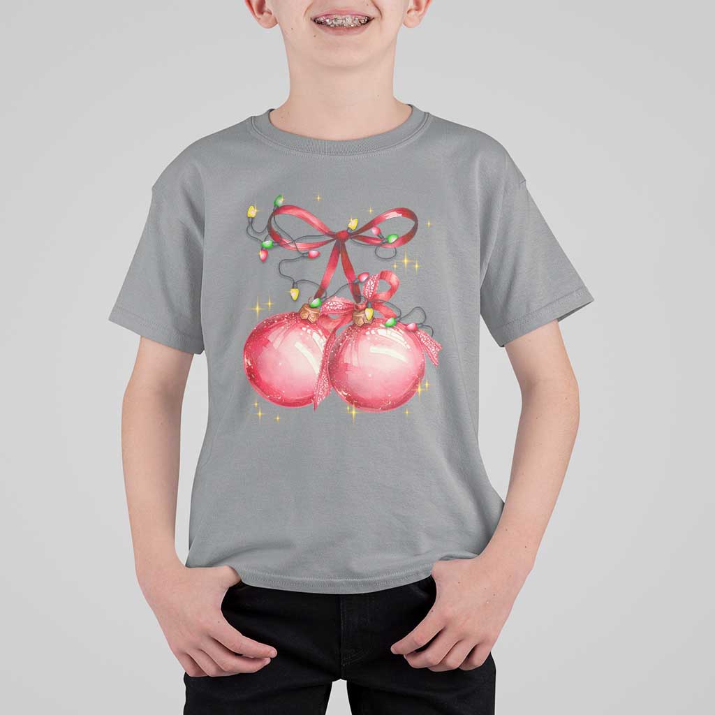 Christmas Coquette Pink Baubles Bow T Shirt For Kid - Wonder Print Shop