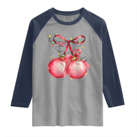 Christmas Coquette Pink Baubles Bow Raglan Shirt - Wonder Print Shop