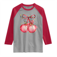 Christmas Coquette Pink Baubles Bow Raglan Shirt - Wonder Print Shop