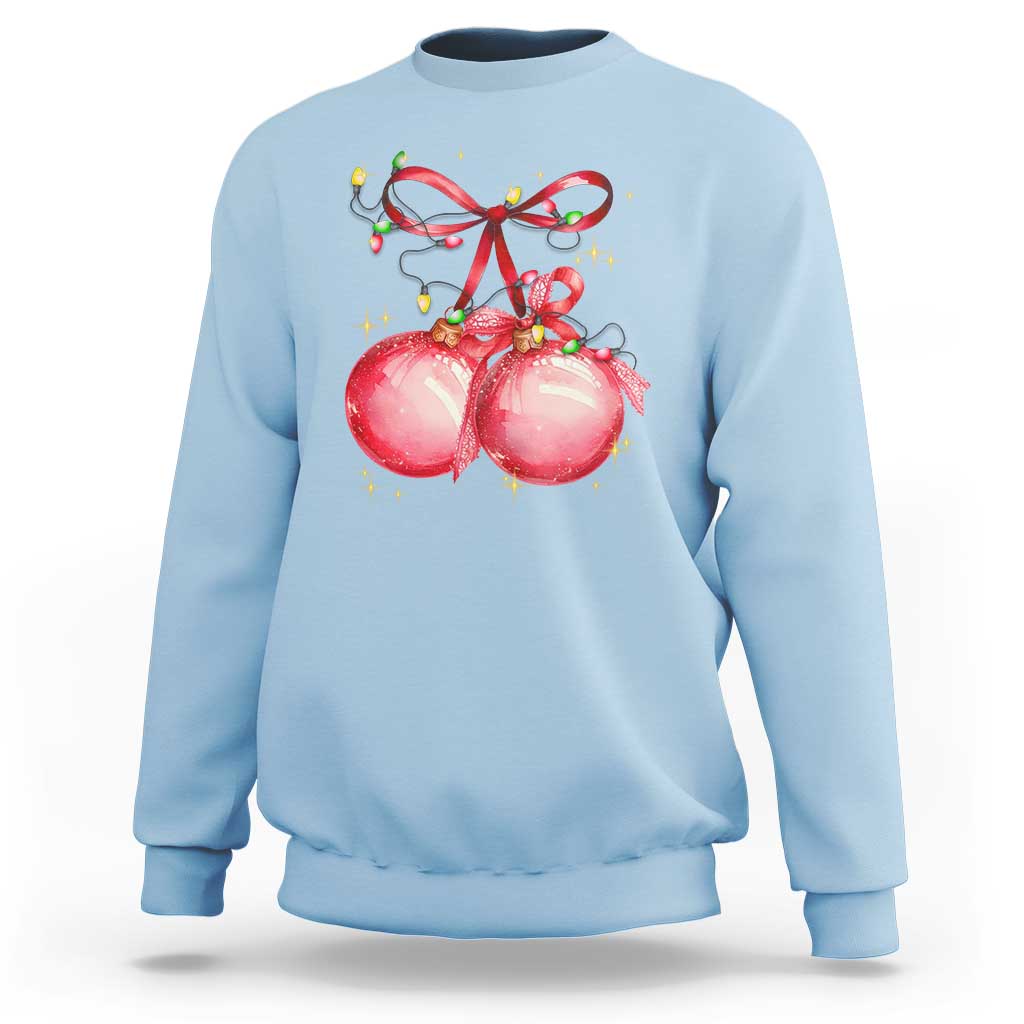 Christmas Coquette Pink Baubles Bow Sweatshirt - Wonder Print Shop