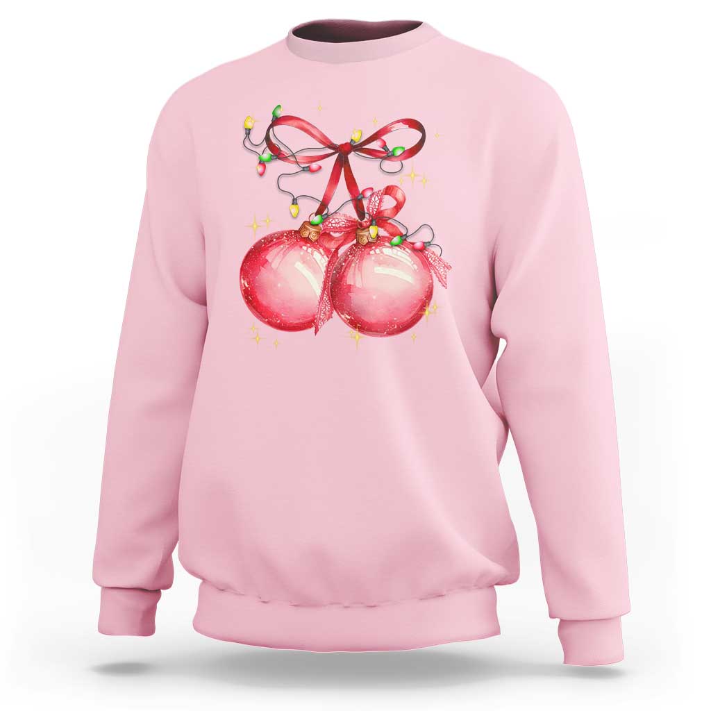 Christmas Coquette Pink Baubles Bow Sweatshirt - Wonder Print Shop