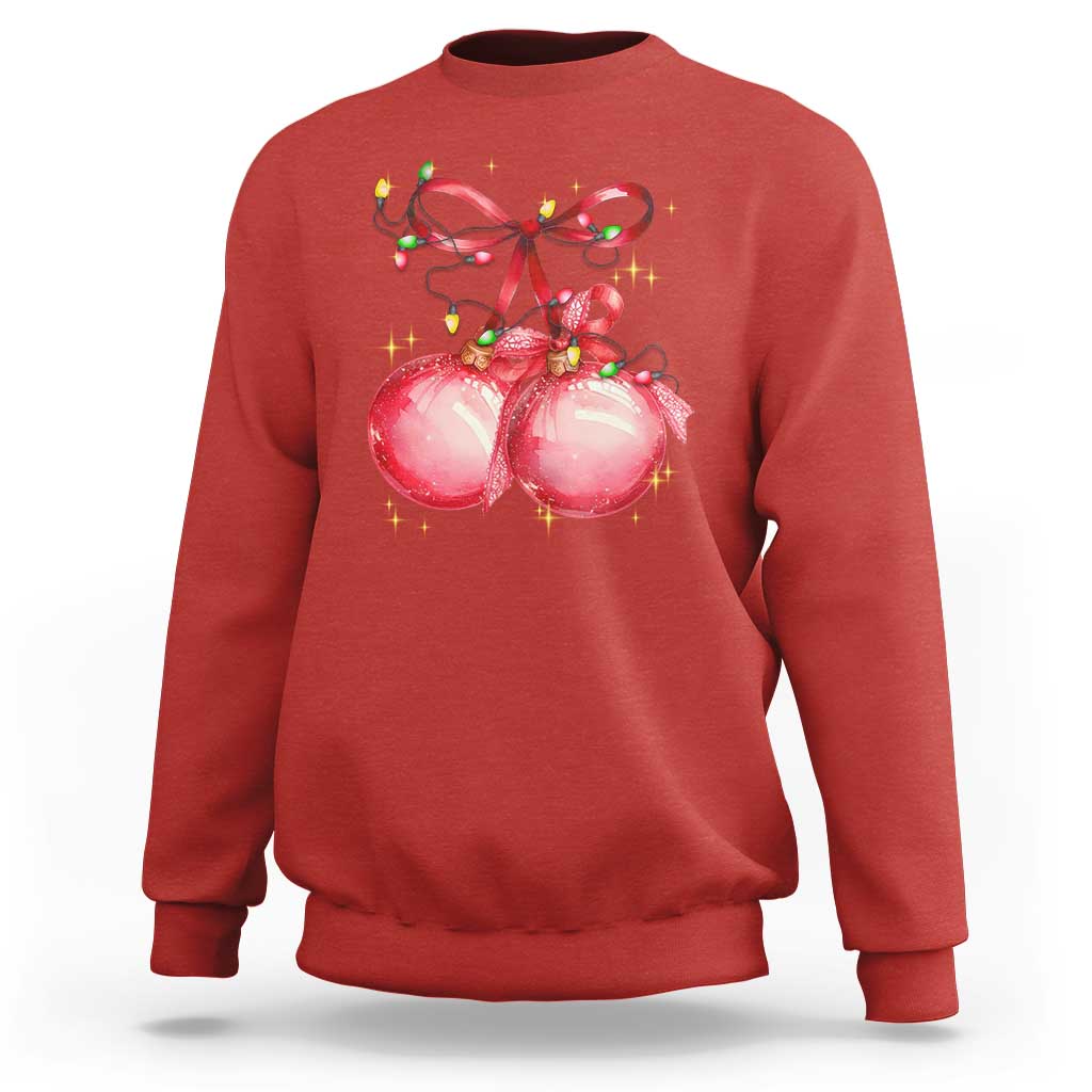 Christmas Coquette Pink Baubles Bow Sweatshirt - Wonder Print Shop