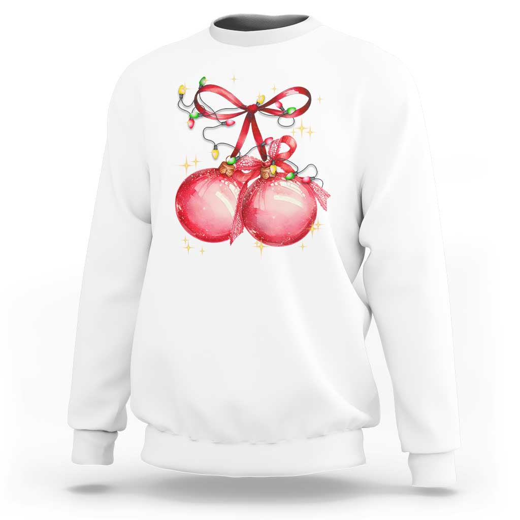 Christmas Coquette Pink Baubles Bow Sweatshirt - Wonder Print Shop