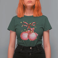 Christmas Coquette Pink Baubles Bow T Shirt For Women - Wonder Print Shop