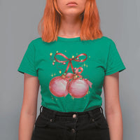 Christmas Coquette Pink Baubles Bow T Shirt For Women - Wonder Print Shop