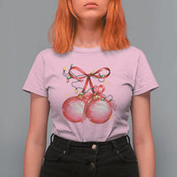 Christmas Coquette Pink Baubles Bow T Shirt For Women - Wonder Print Shop