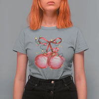 Christmas Coquette Pink Baubles Bow T Shirt For Women - Wonder Print Shop