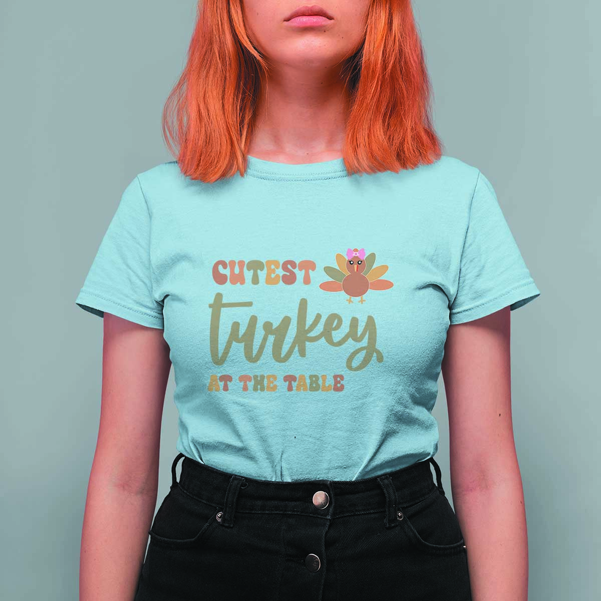 Funny Thanksgiving Turkey T Shirt For Women Cutest Turkey At The Table Fall Season - Wonder Print Shop