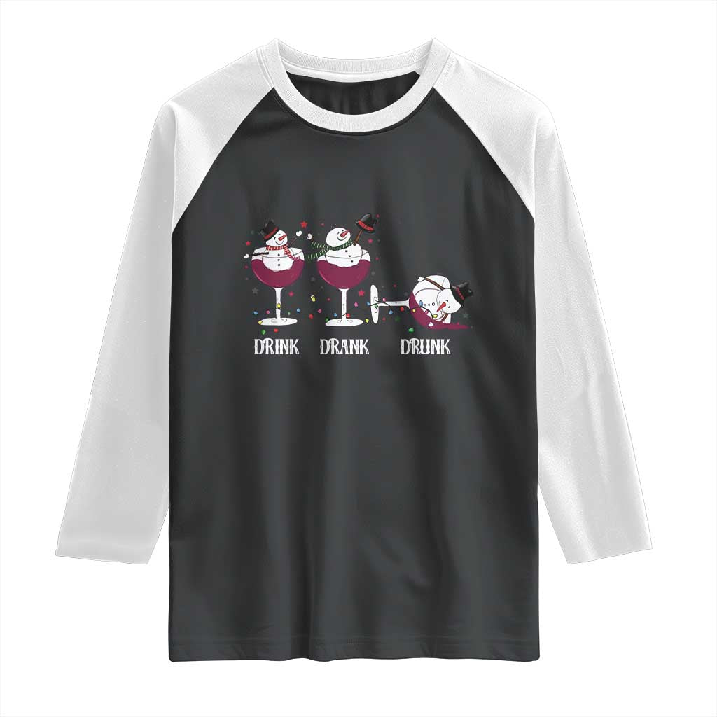 Funny Christmas Wine Raglan Shirt Drink Drank Drunk Snowman Xmas - Wonder Print Shop