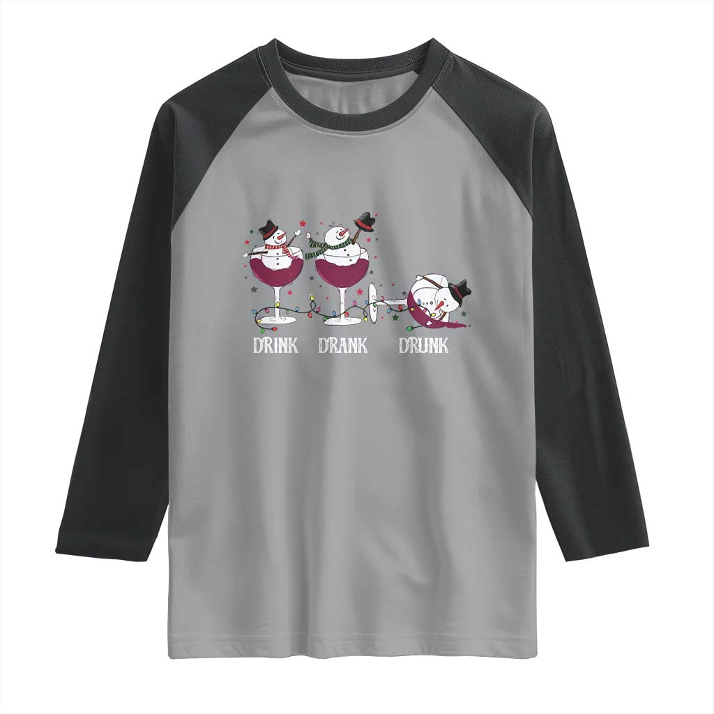 Funny Christmas Wine Raglan Shirt Drink Drank Drunk Snowman Xmas - Wonder Print Shop