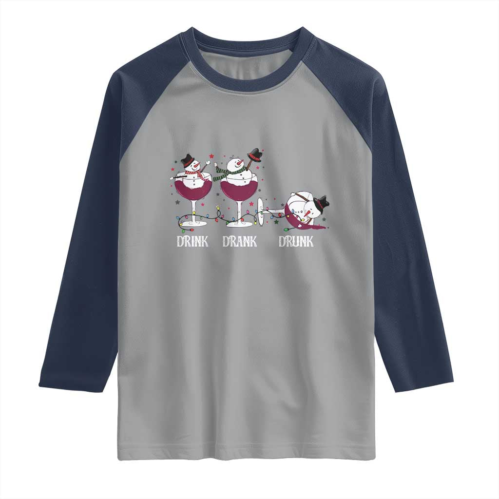 Funny Christmas Wine Raglan Shirt Drink Drank Drunk Snowman Xmas - Wonder Print Shop