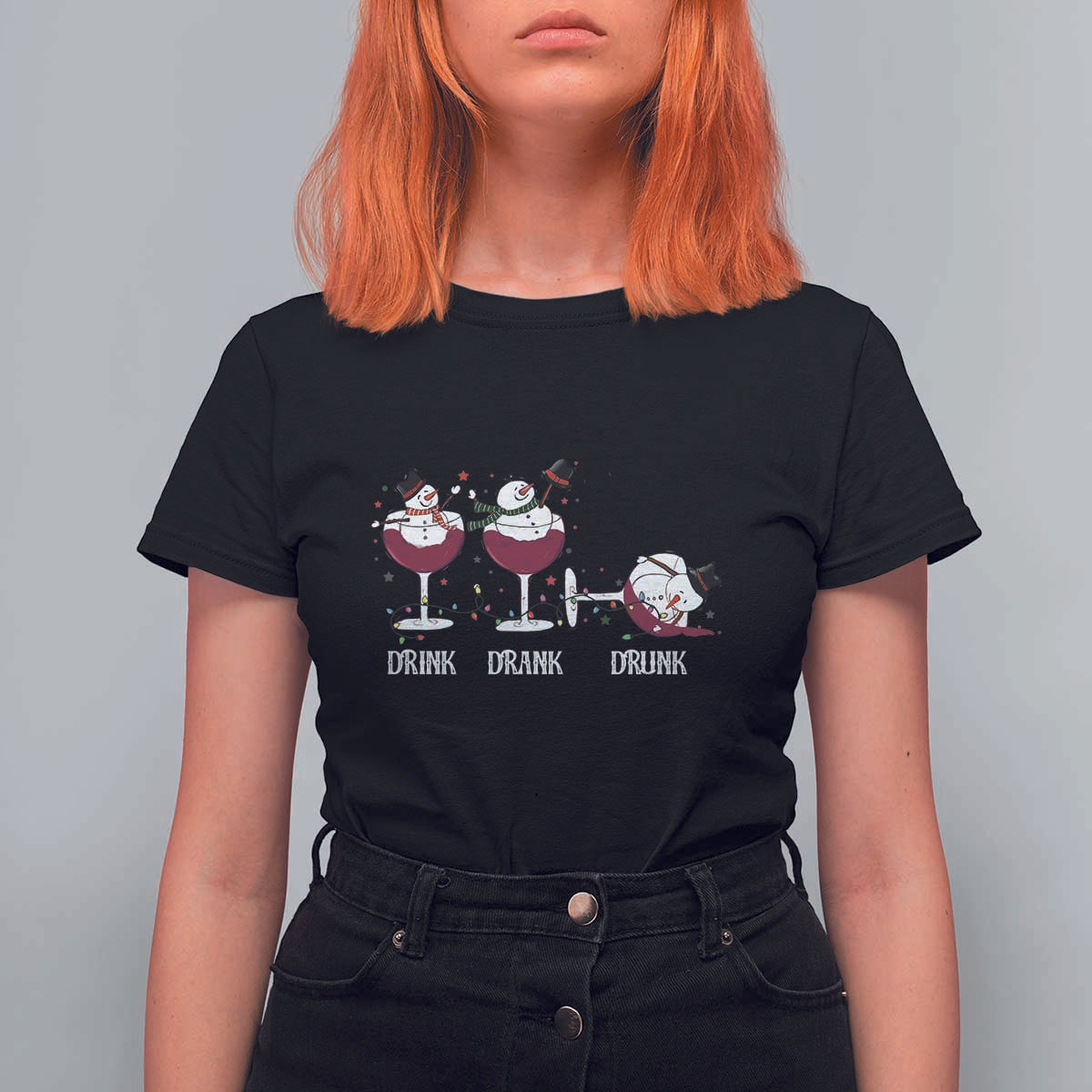 Funny Christmas Wine T Shirt For Women Drink Drank Drunk Snowman Xmas - Wonder Print Shop