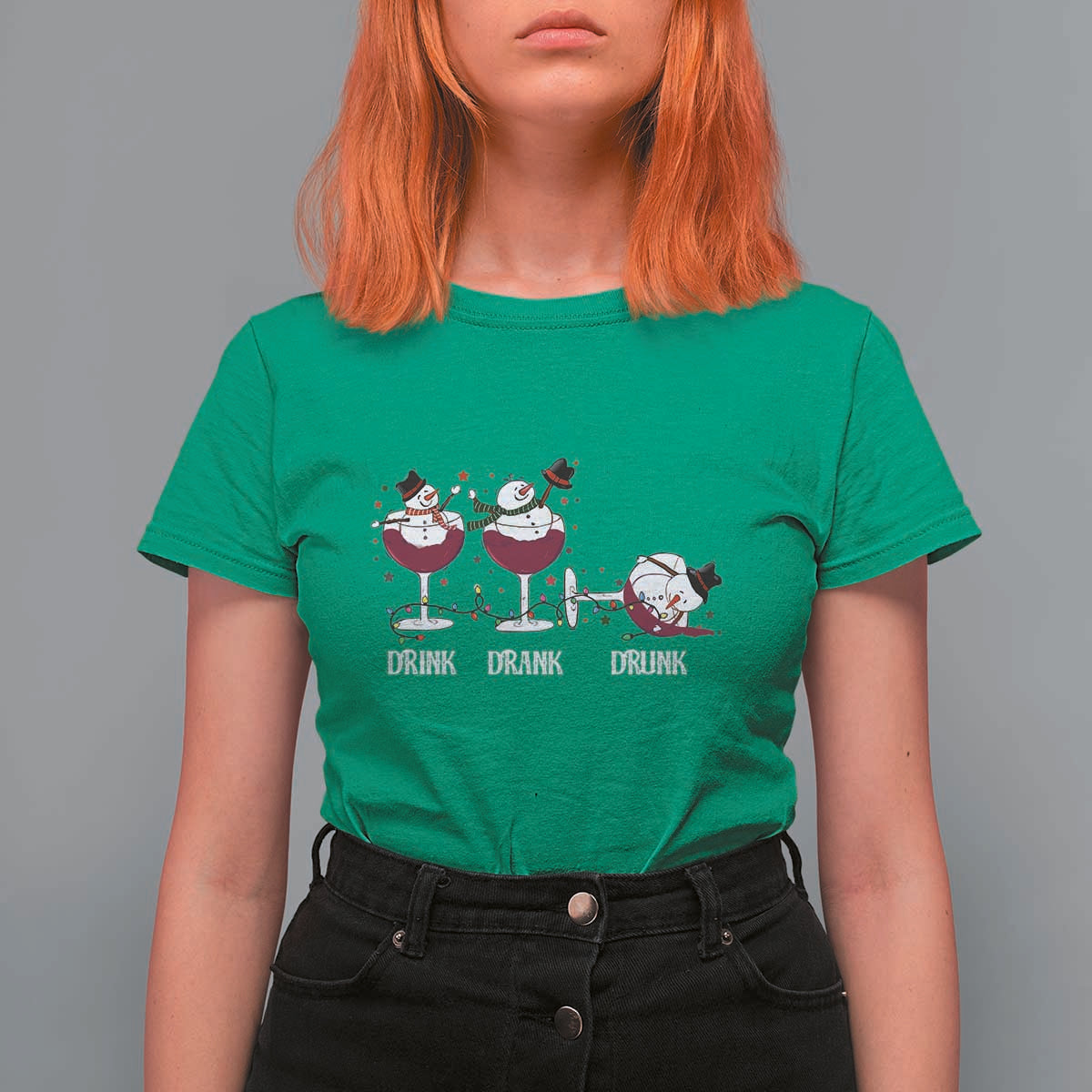 Funny Christmas Wine T Shirt For Women Drink Drank Drunk Snowman Xmas - Wonder Print Shop
