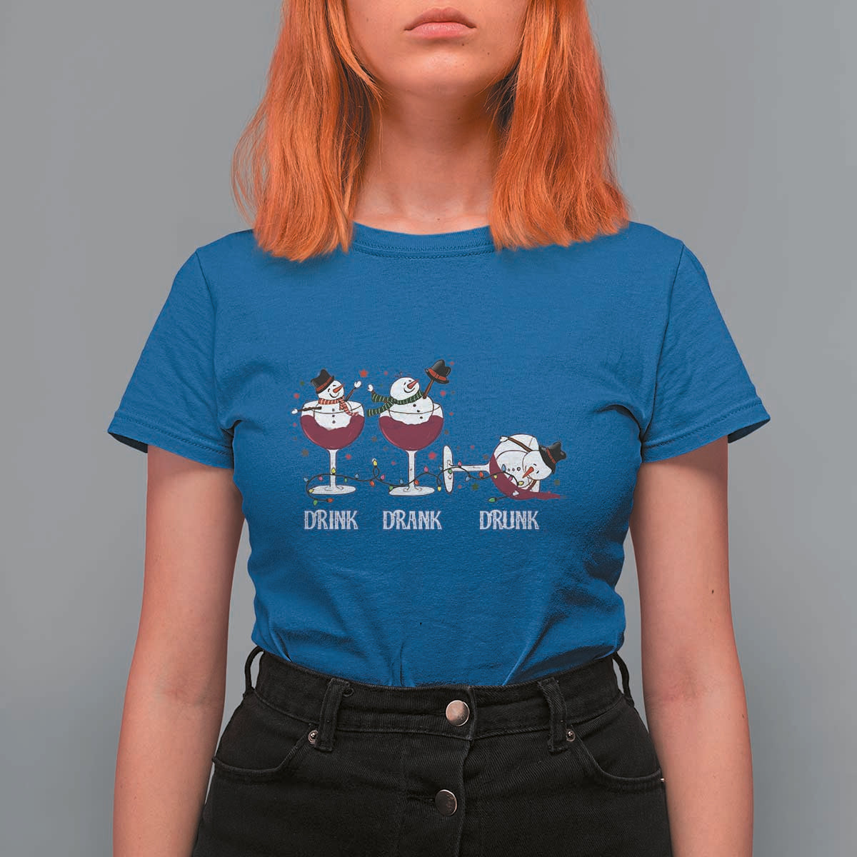 Funny Christmas Wine T Shirt For Women Drink Drank Drunk Snowman Xmas - Wonder Print Shop