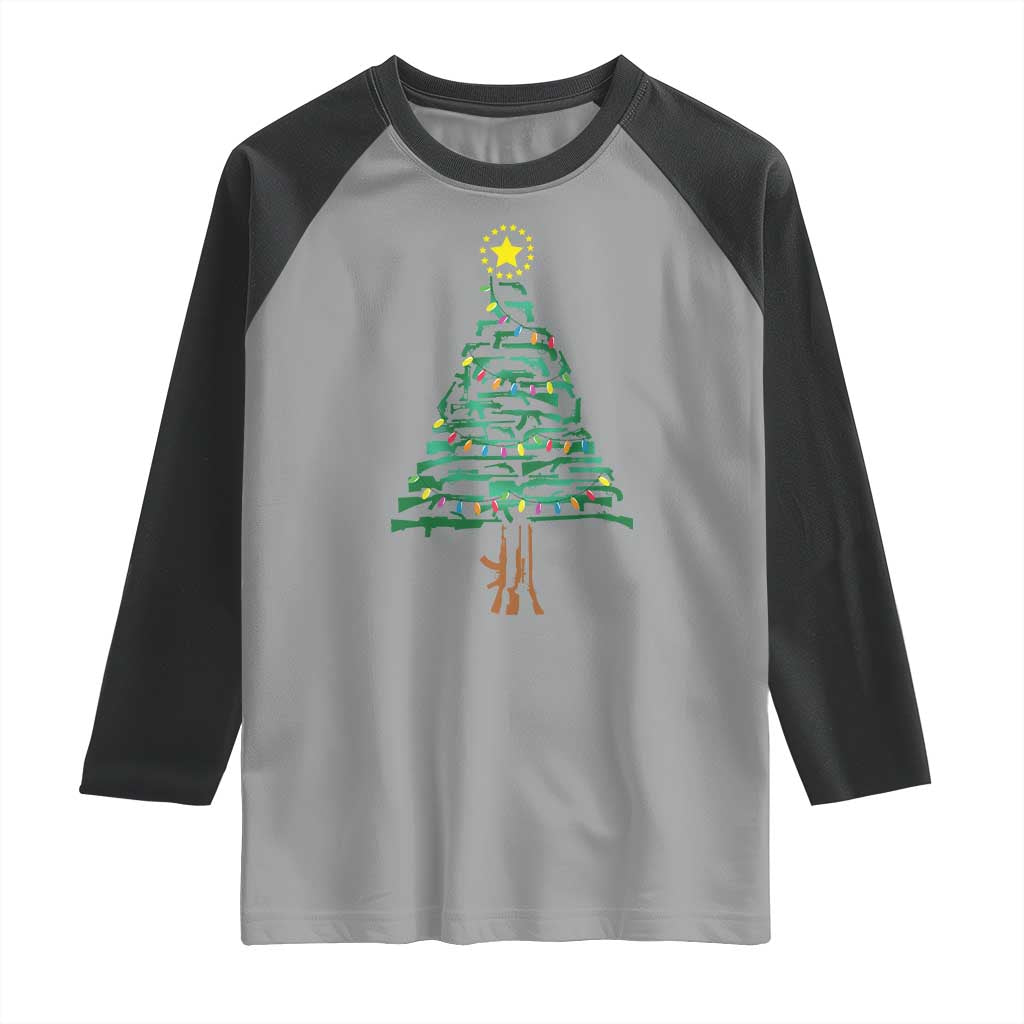 Christmas Gun Raglan Shirt Xmas Tree 2nd Amendment Star - Wonder Print Shop