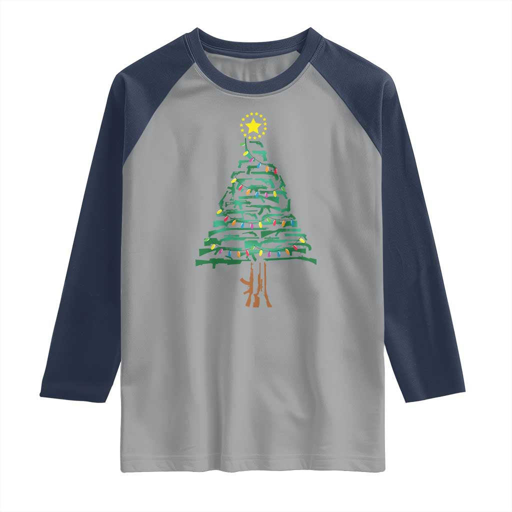Christmas Gun Raglan Shirt Xmas Tree 2nd Amendment Star - Wonder Print Shop