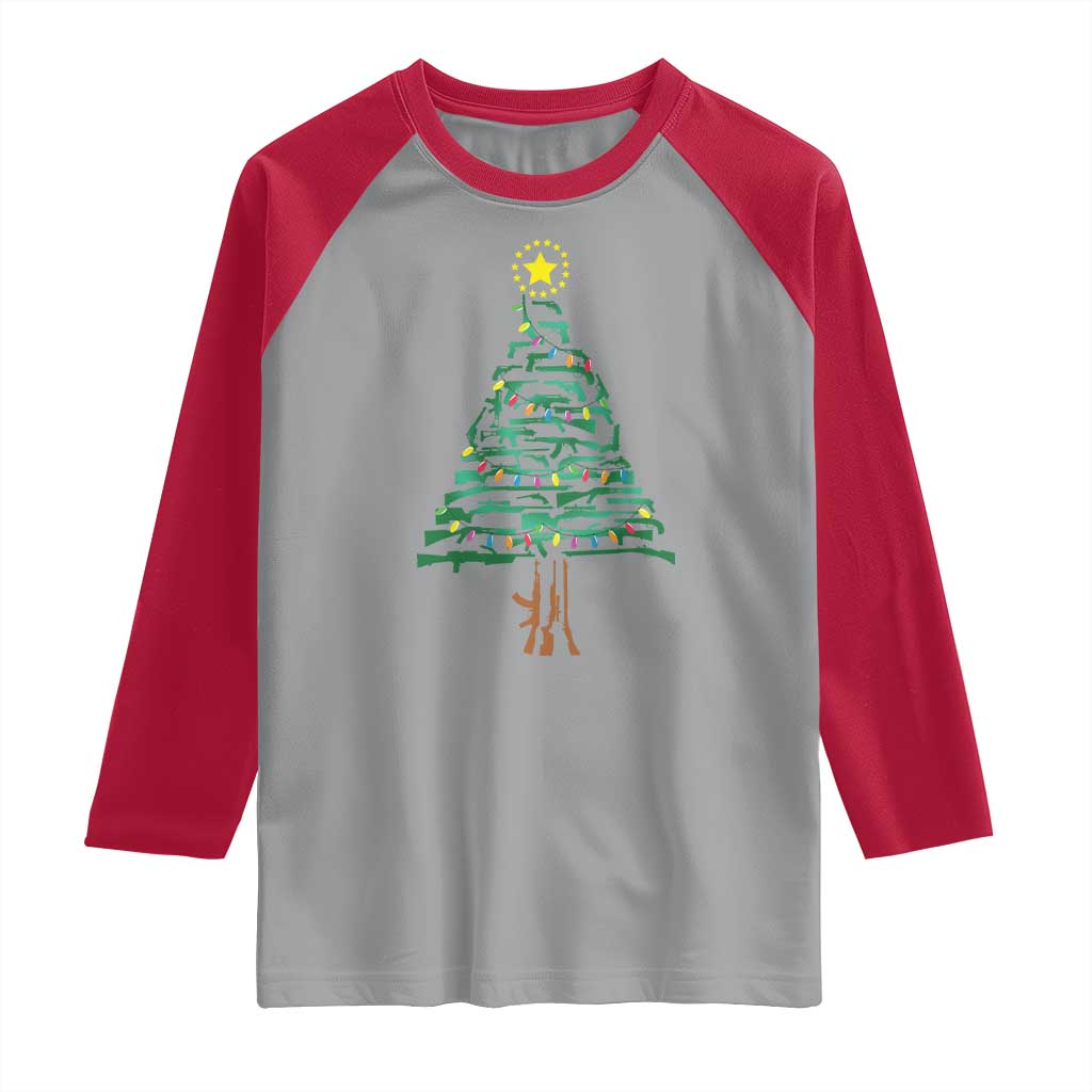 Christmas Gun Raglan Shirt Xmas Tree 2nd Amendment Star - Wonder Print Shop