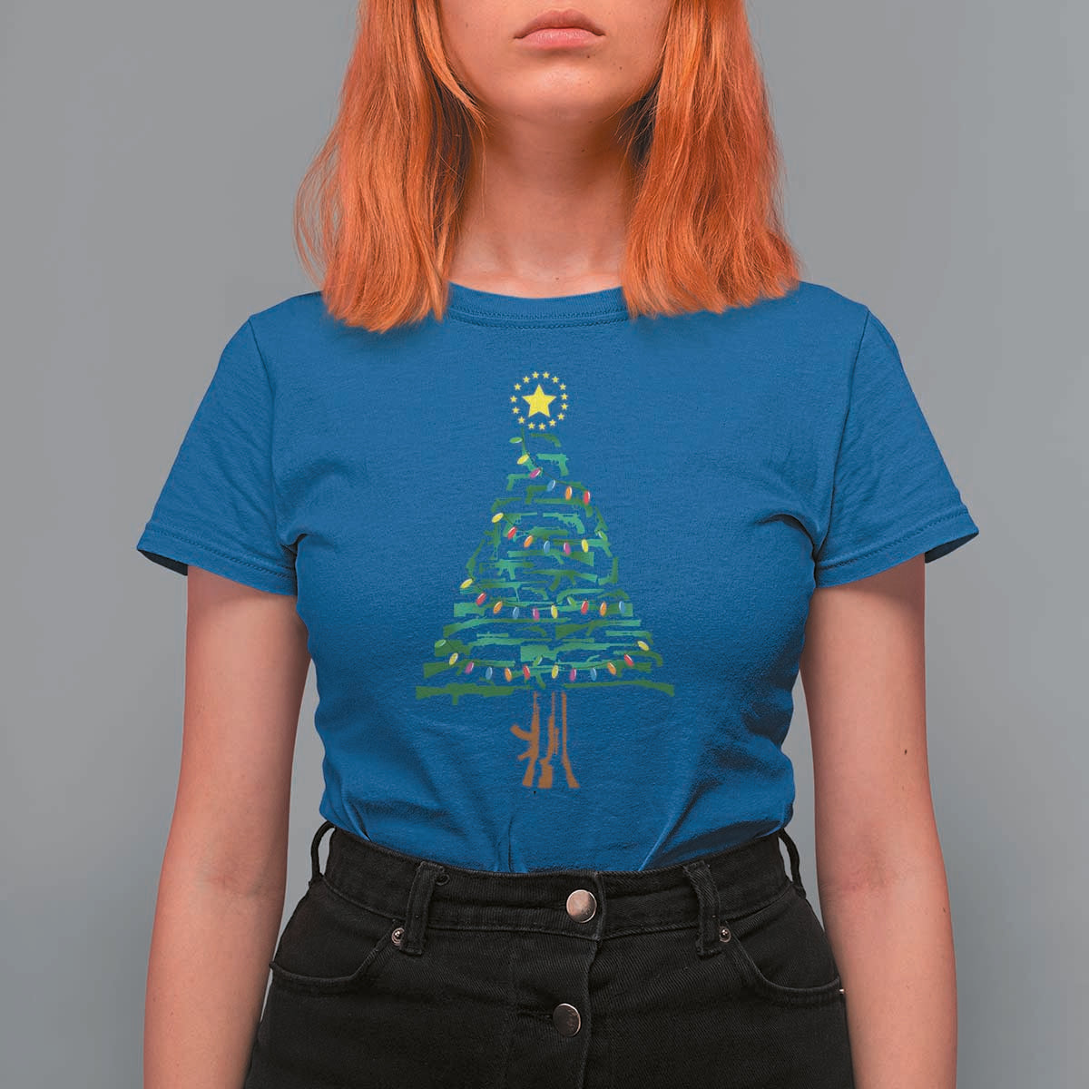 Christmas Gun T Shirt For Women Xmas Tree 2nd Amendment Star - Wonder Print Shop
