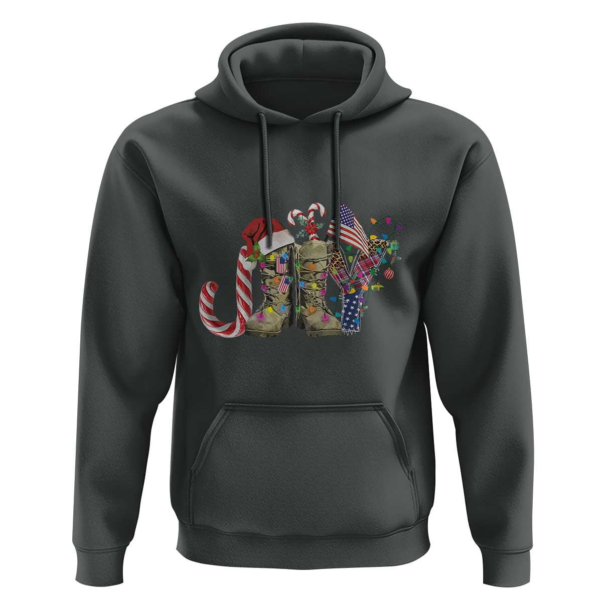 Christmas Veterans Hoodie Joy Candy Cane American Flag