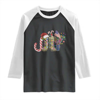 Christmas Veterans Raglan Shirt Joy Candy Cane American Flag - Wonder Print Shop