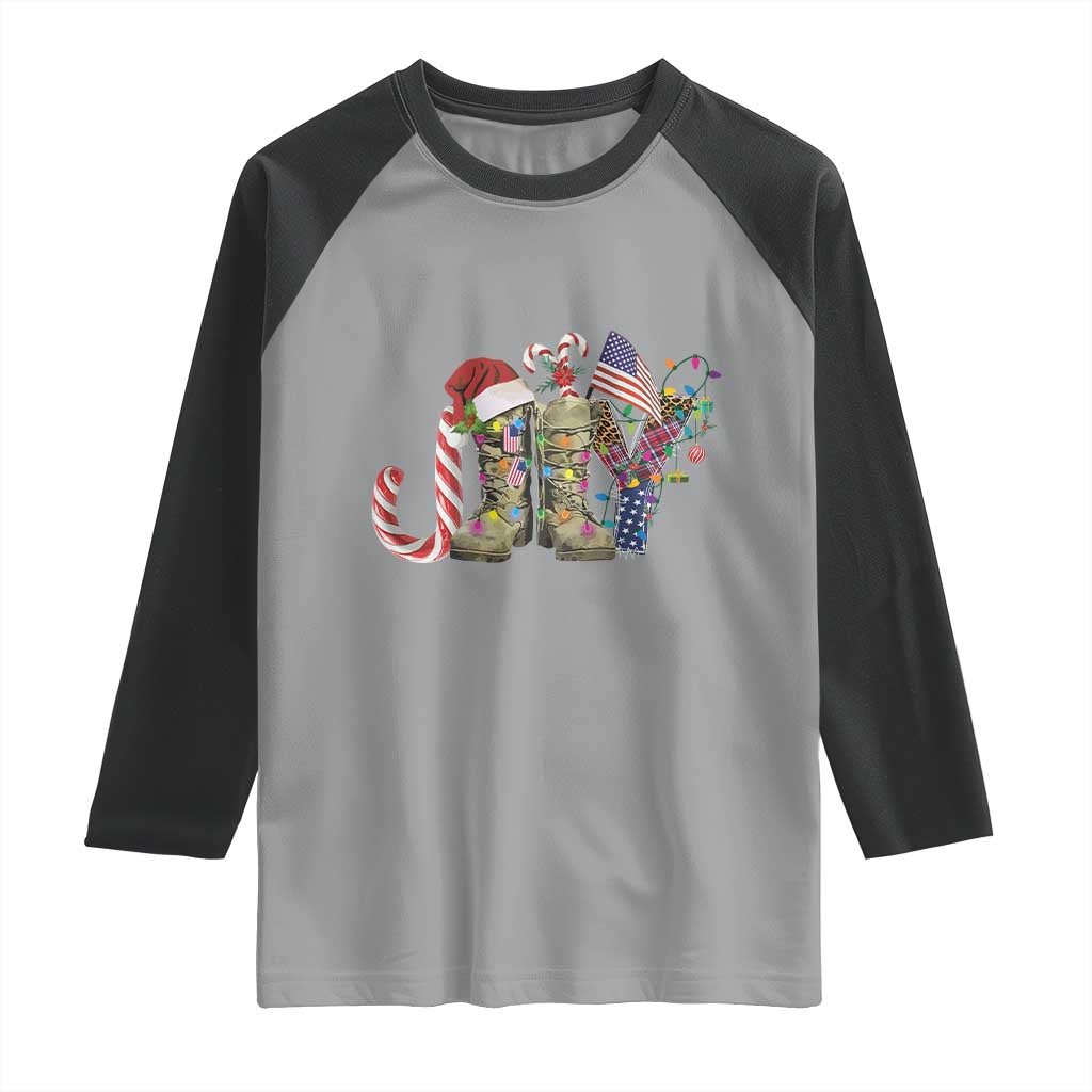 Christmas Veterans Raglan Shirt Joy Candy Cane American Flag - Wonder Print Shop
