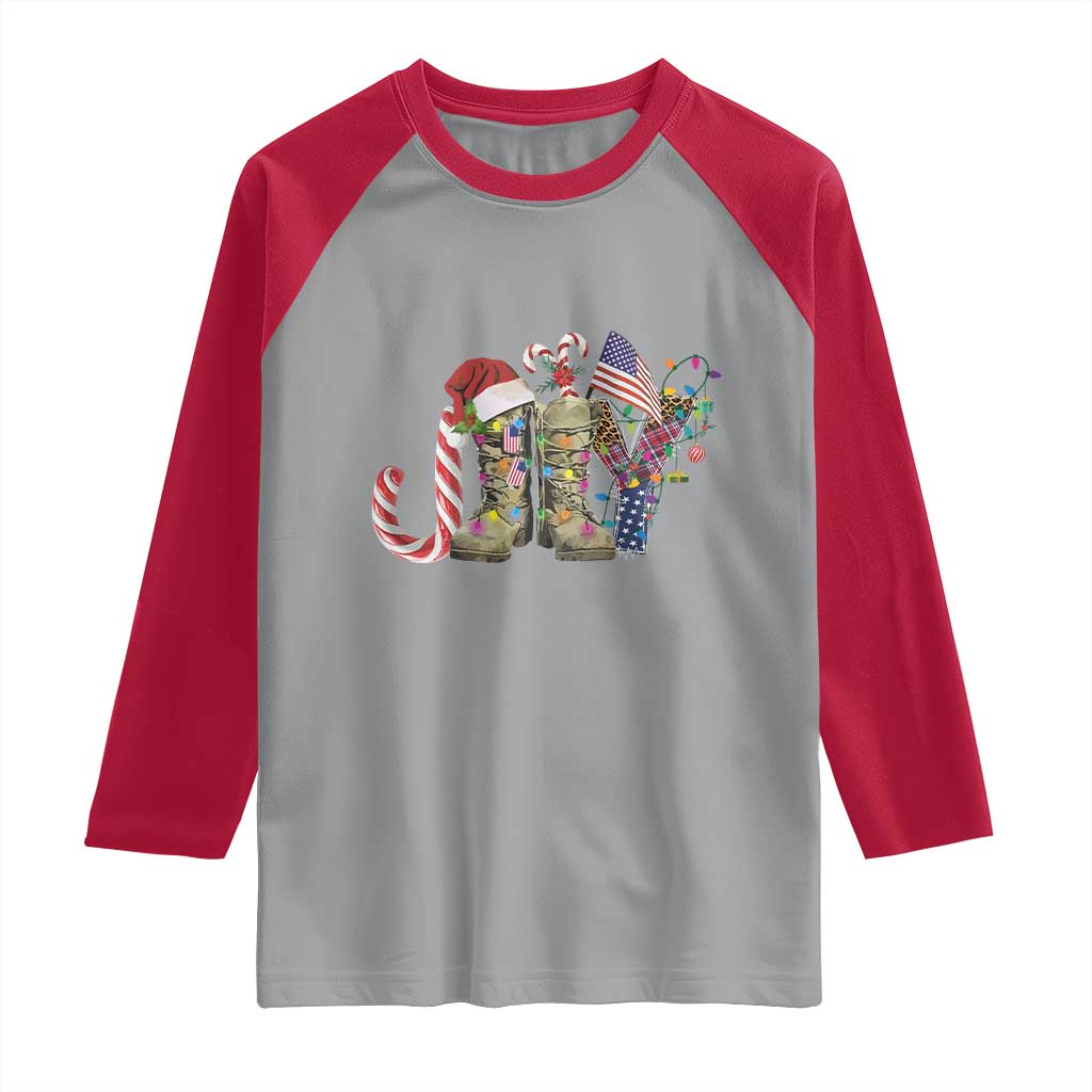 Christmas Veterans Raglan Shirt Joy Candy Cane American Flag - Wonder Print Shop