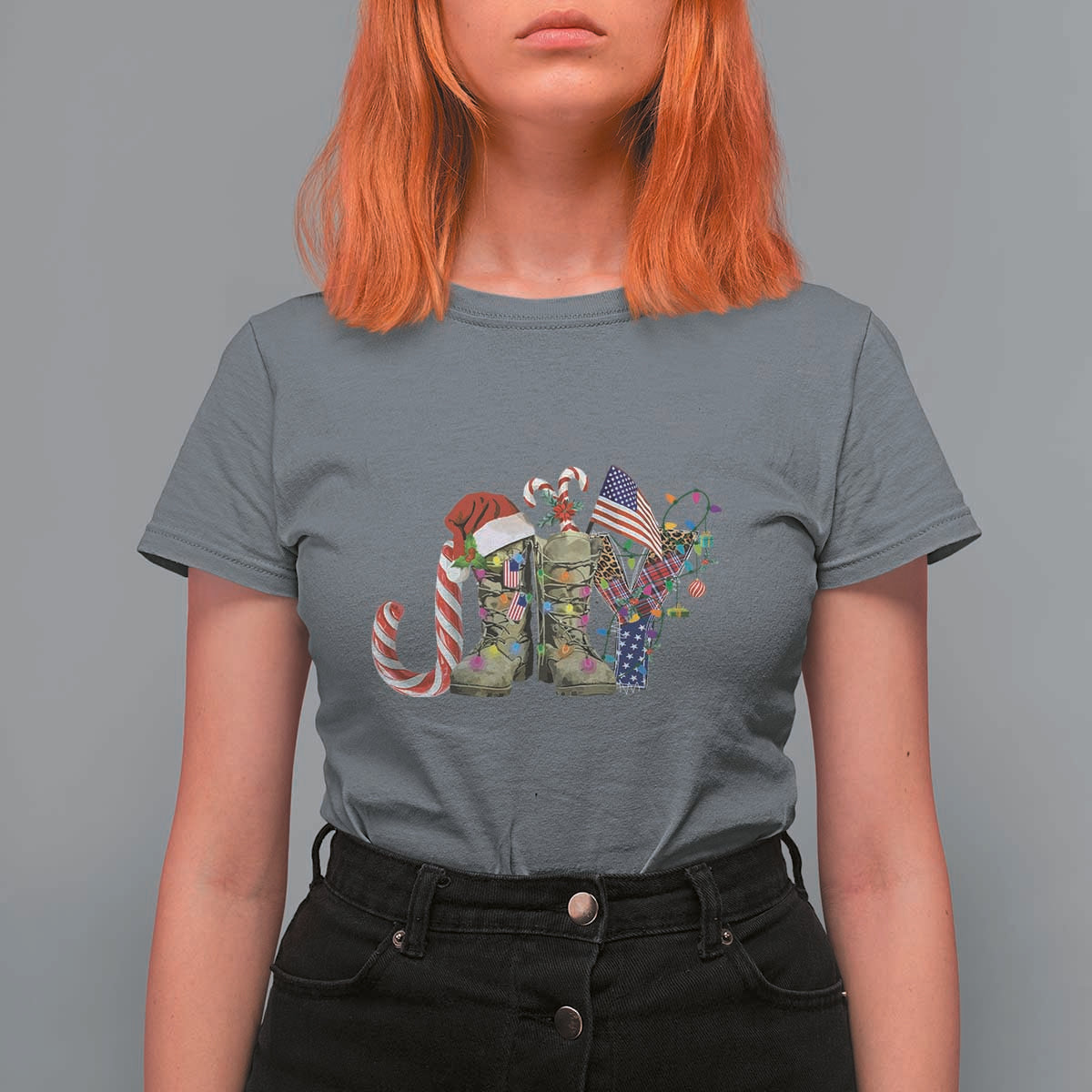 Christmas Veterans T Shirt For Women Joy Candy Cane American Flag - Wonder Print Shop