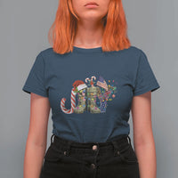 Christmas Veterans T Shirt For Women Joy Candy Cane American Flag - Wonder Print Shop