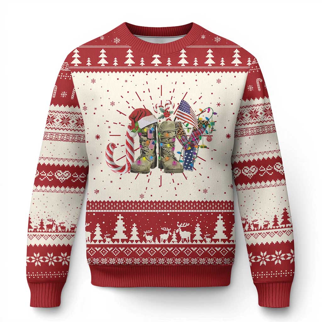 Christmas Veterans Ugly Christmas Sweater Joy Candy Cane American Flag - Wonder Print Shop