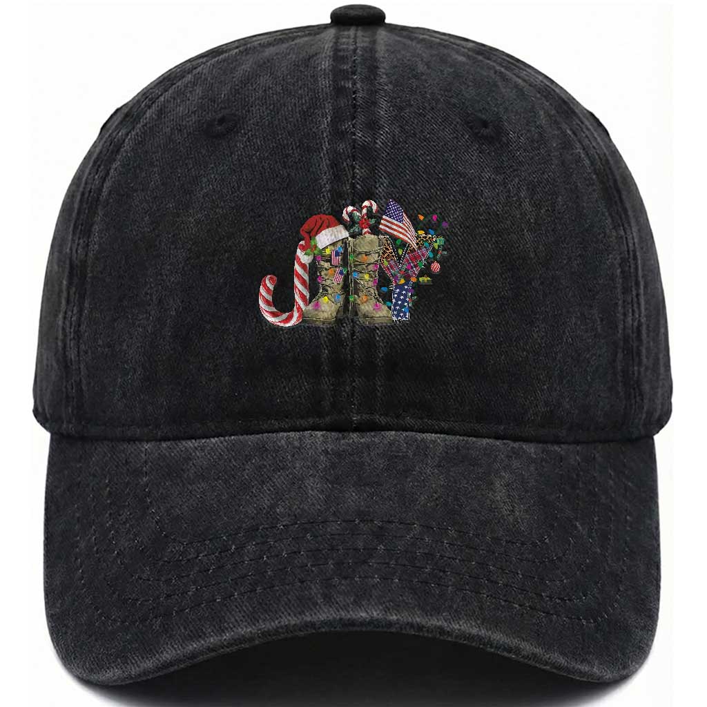 Christmas Veterans Washed Cotton Baseball Cap Joy Candy Cane American Flag