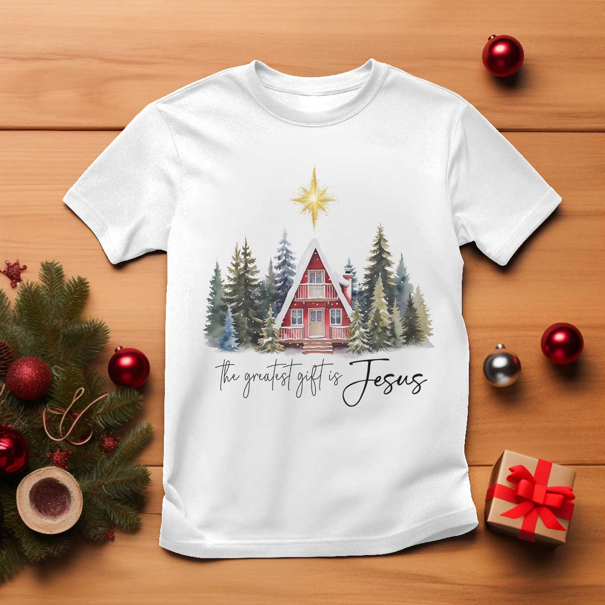 Christian Christmas T Shirt The Greatest Gift Is Jesus Star Of Bethlehem - Wonder Print Shop