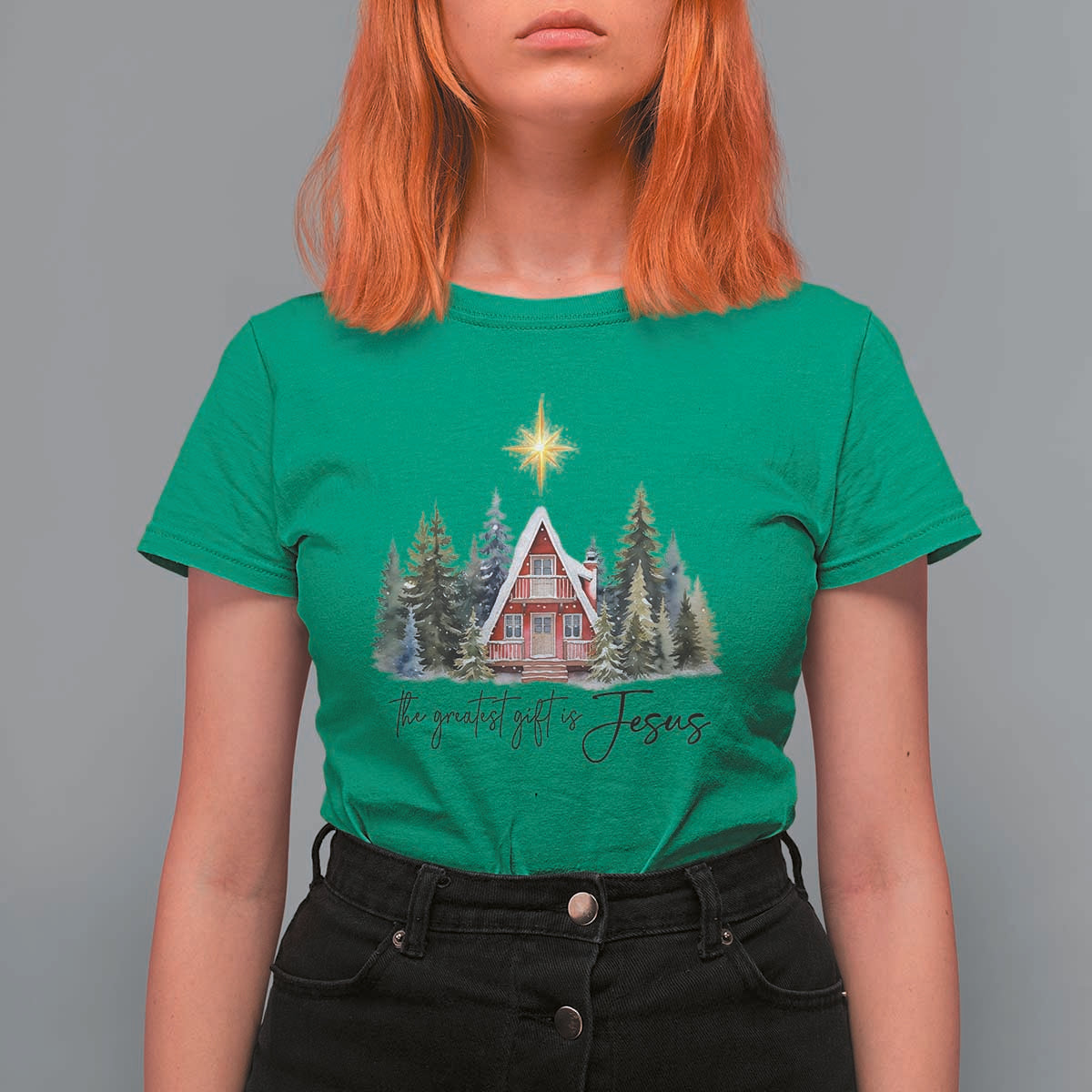 Christian Christmas T Shirt For Women The Greatest Gift Is Jesus Star Of Bethlehem - Wonder Print Shop
