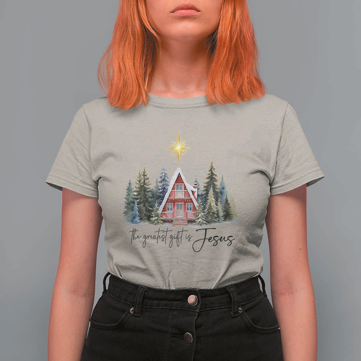 Christian Christmas T Shirt For Women The Greatest Gift Is Jesus Star Of Bethlehem - Wonder Print Shop
