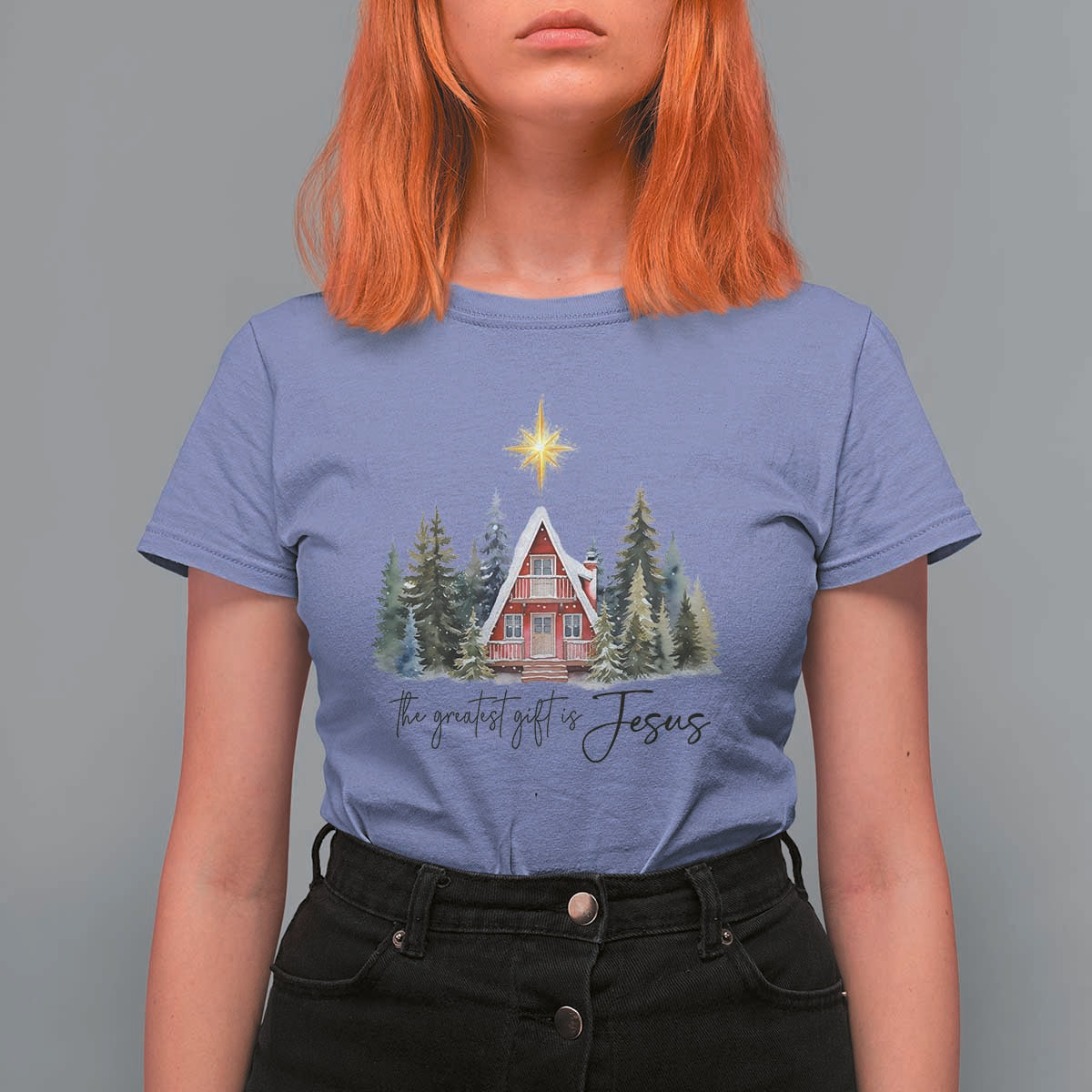 Christian Christmas T Shirt For Women The Greatest Gift Is Jesus Star Of Bethlehem - Wonder Print Shop