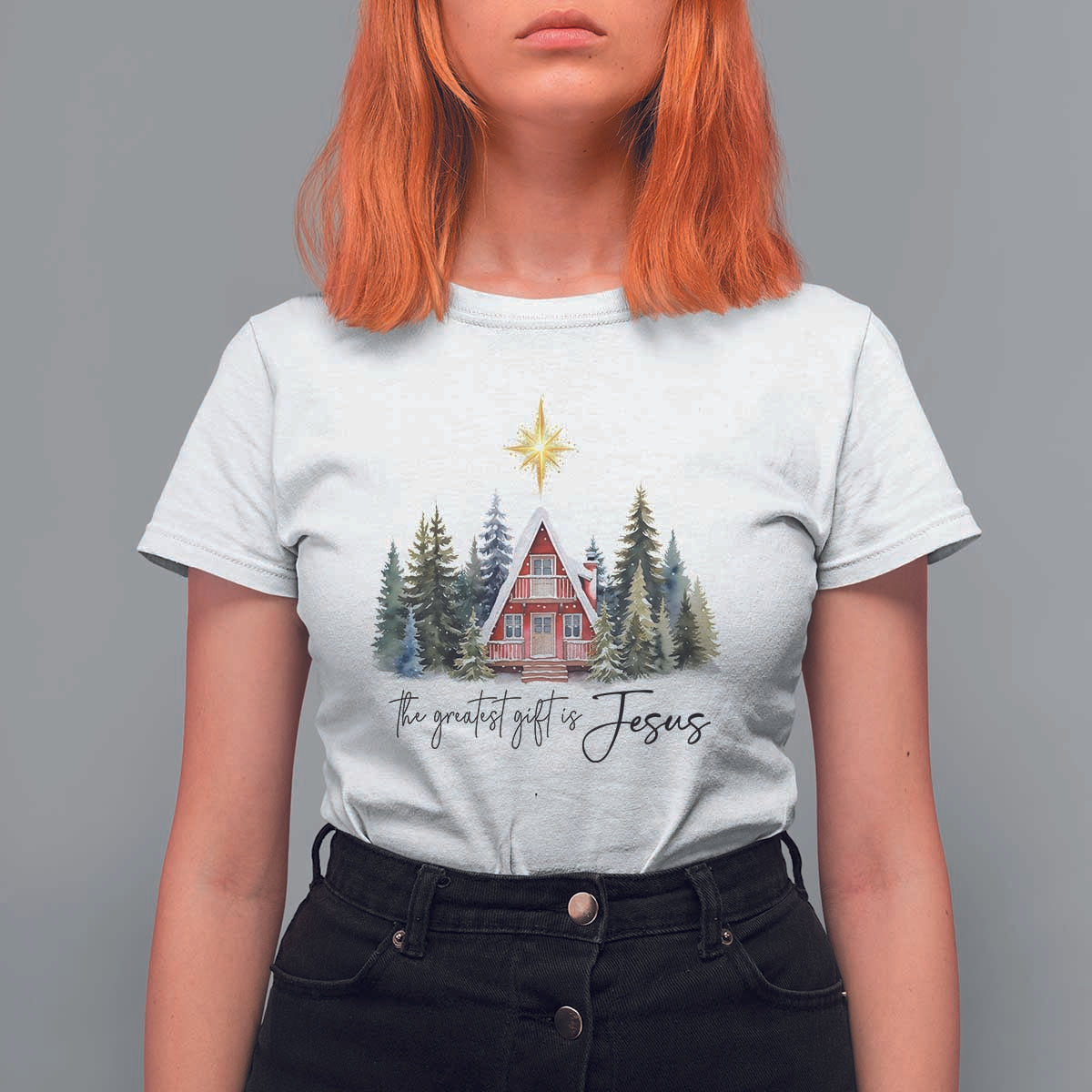Christian Christmas T Shirt For Women The Greatest Gift Is Jesus Star Of Bethlehem - Wonder Print Shop