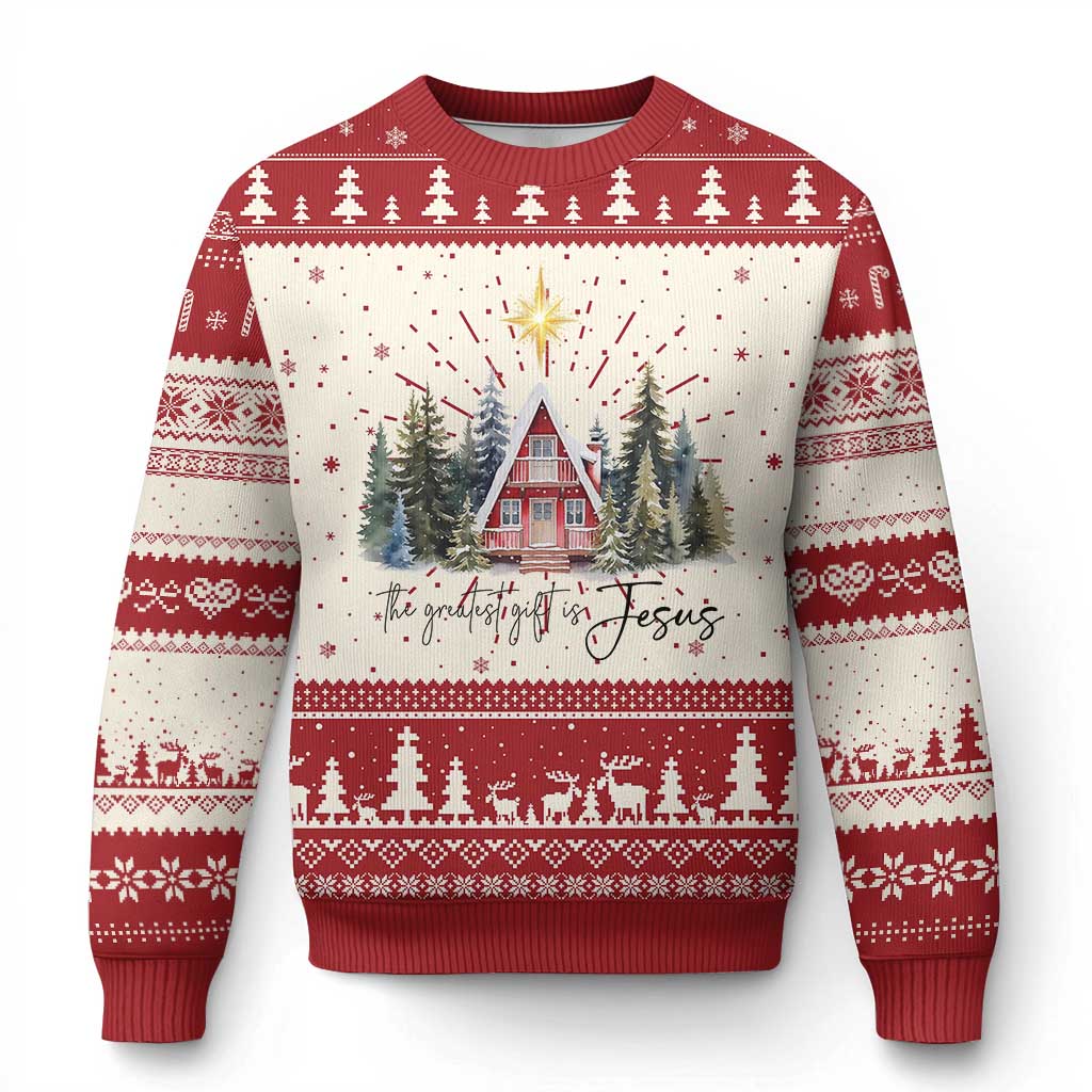 Christian Xmas Ugly Christmas Sweater The Greatest Gift Is Jesus Star Of Bethlehem - Wonder Print Shop