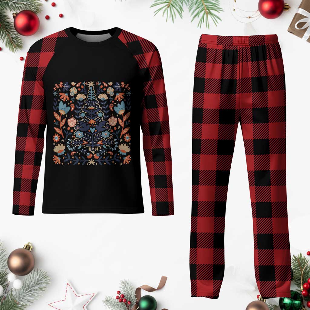Norwegian Xmas Scandinavian Yule Xmas Tree Folk Art Winter Solstice Plaid Pajama Set - Wonder Print Shop