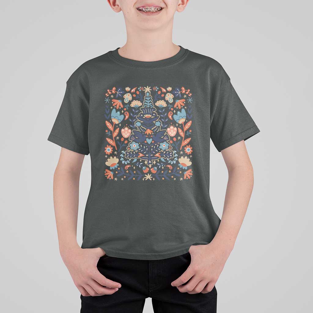 Norwegian Christmas Scandinavian Yule Xmas Tree Folk Art Winter Solstice T Shirt For Kid - Wonder Print Shop