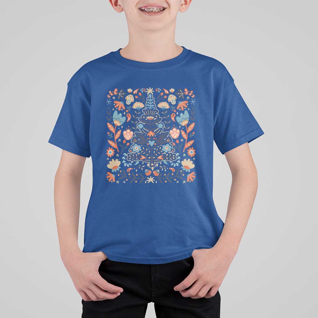 Norwegian Christmas Scandinavian Yule Xmas Tree Folk Art Winter Solstice T Shirt For Kid - Wonder Print Shop