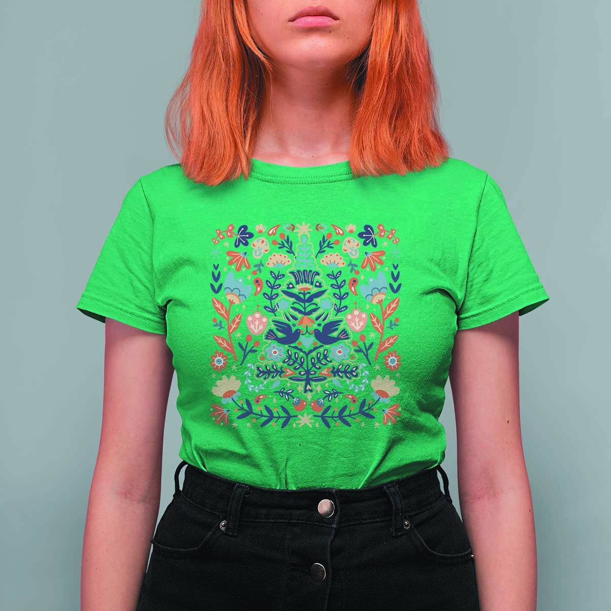 Norwegian Christmas Scandinavian Yule Xmas Tree Folk Art Winter Solstice T Shirt For Women - Wonder Print Shop
