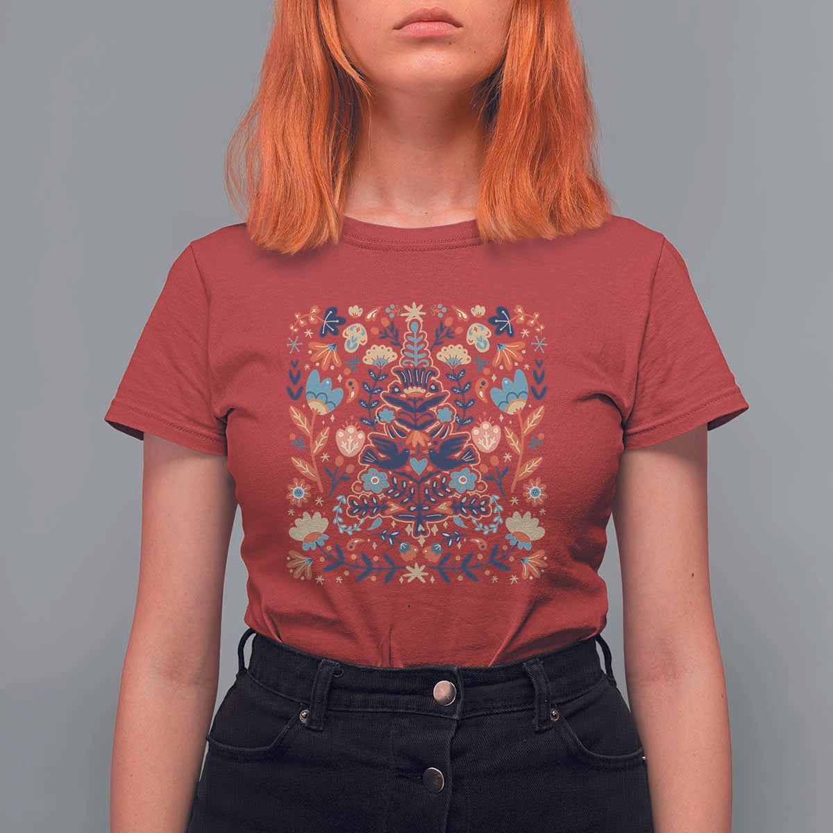 Norwegian Christmas Scandinavian Yule Xmas Tree Folk Art Winter Solstice T Shirt For Women - Wonder Print Shop