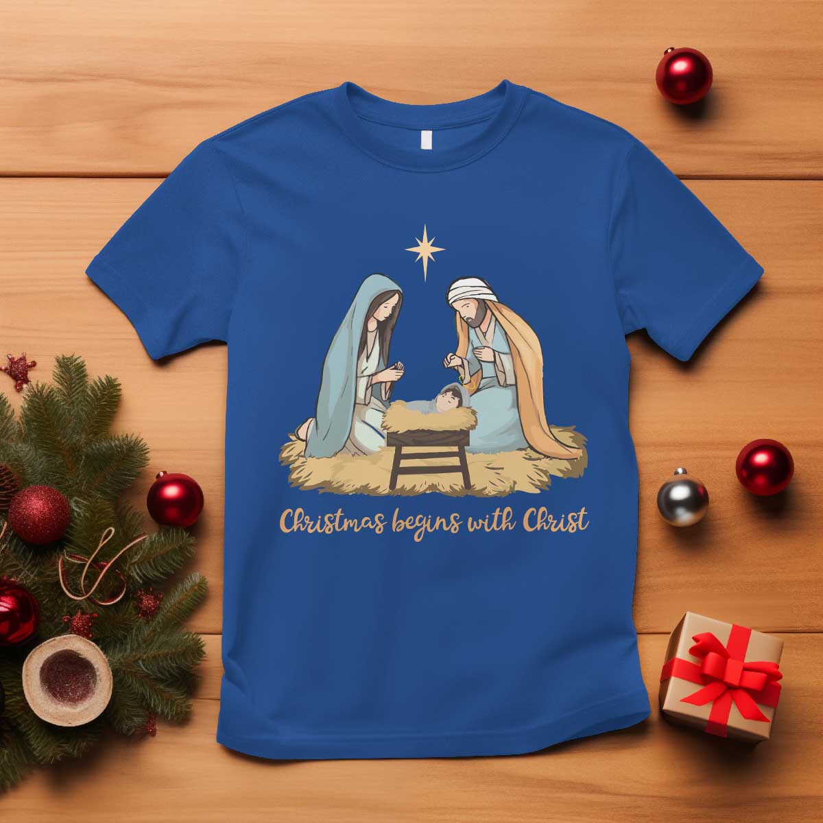 Christmas Begins With Christ T Shirt Christian Christmas Nativity Scene - Wonder Print Shop