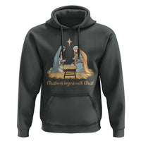 Christmas Begins With Christ Hoodie Christian Christmas Nativity Scene