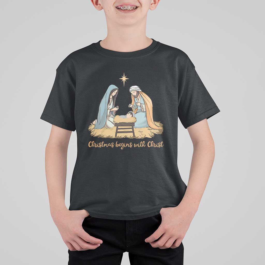 Christmas Begins With Christ T Shirt For Kid Christian Christmas Nativity Scene - Wonder Print Shop