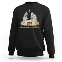 Christmas Begins With Christ Sweatshirt Christian Christmas Nativity Scene - Wonder Print Shop